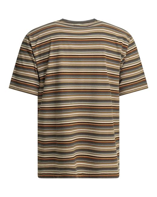 Beams Plus Brown Cotton Striped Crew-Neck T-Shirt for men