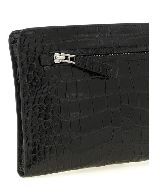 Tom Ford Black Croc Print Leather Clutch Bag for men