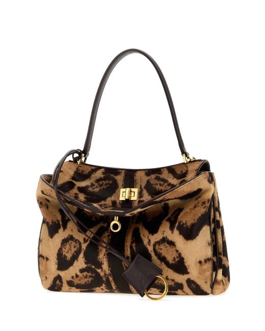 Balenciaga Brown Printed Calf Hair Rodeo Handbag