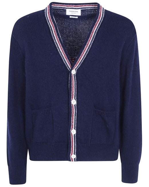 Thom Browne Blue Hector Intarsia-Knit Cardigan for men