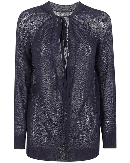 Ann Demeulemeester Blue "Nies" Comfort Sweater With Deep V-Neck On Back