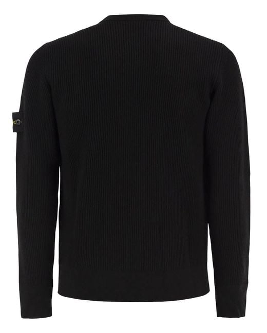 Stone Island Black Crew-Neck Jumper With Ribbed Edges for men