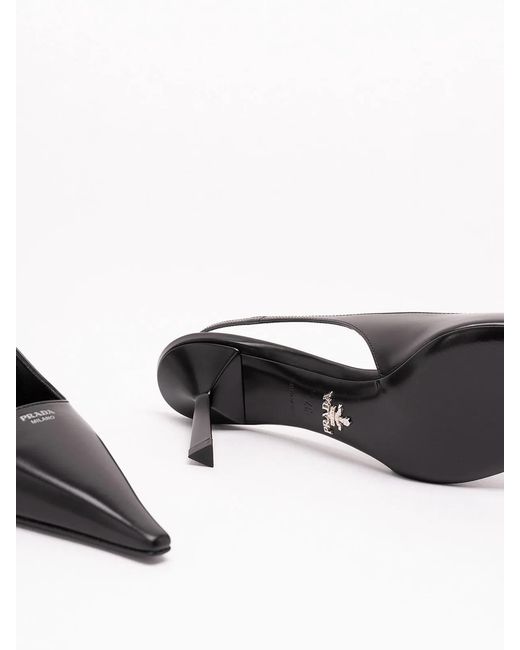 Prada Black Brushed Leather Slingback Pumps