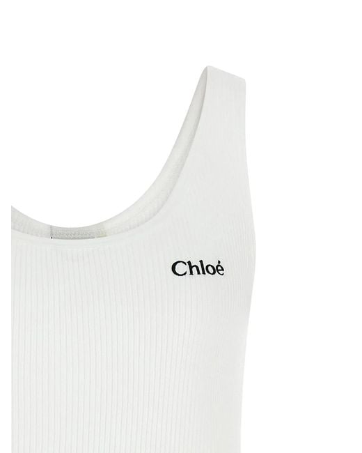 Chloé White Logo Embroidery Top