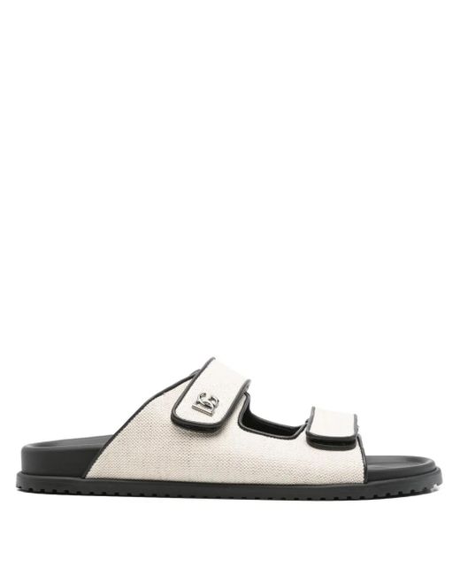 Dolce & Gabbana White Canvas Slides With Two Straps for men