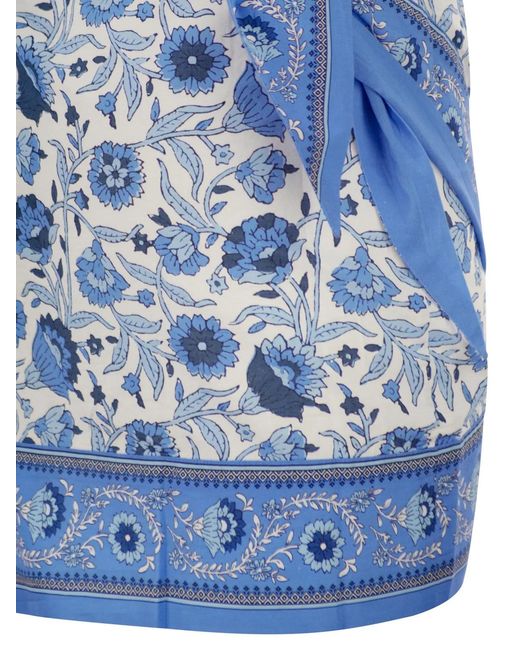 Mc2 Saint Barth Blue Floral Print Cotton Wrap Mini Skirt