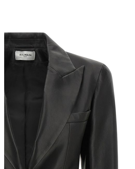 Balmain Black Leather Blazer