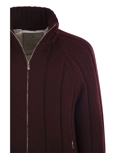 Brunello Cucinelli Red Cashmere Knit Down Jacket With Zip for men