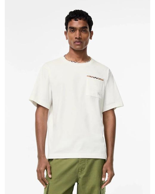 Burberry White Check Trim T-Shirt for men