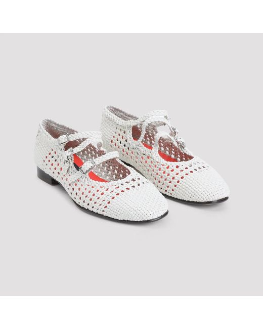 CAREL PARIS White Ariana S. Braided Leather Ballerinas