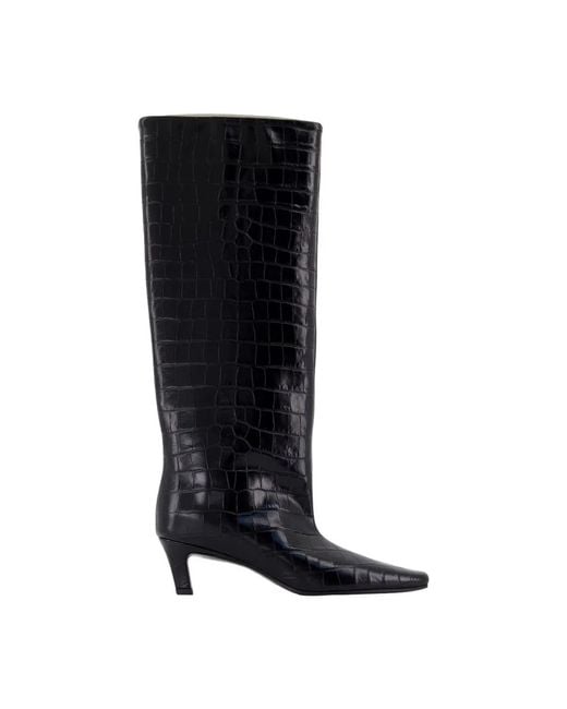 Totême Black Crocembossed Leather Boots
