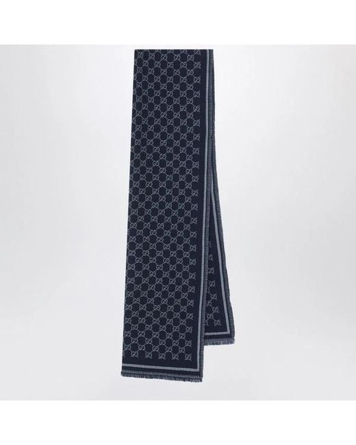 Gucci Blue Wool Jacquard Scarf for men