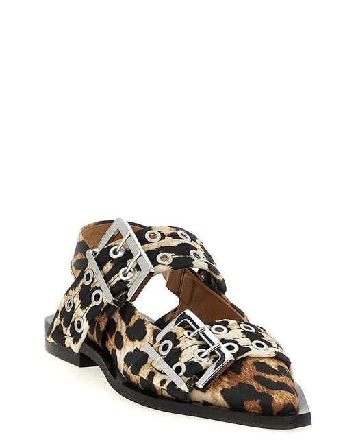 Ganni Multicolor 'Leopard Satin Feminine Buckle' Slingback
