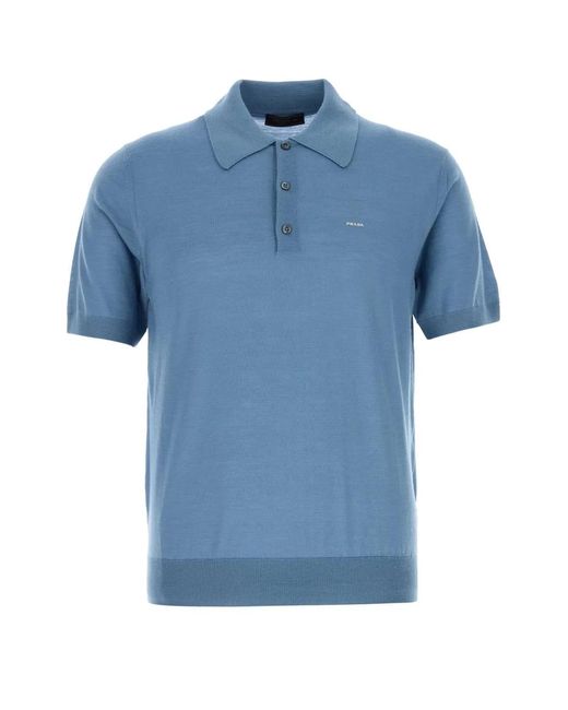 Prada Blue Cerulean Wool Polo Shirt for men