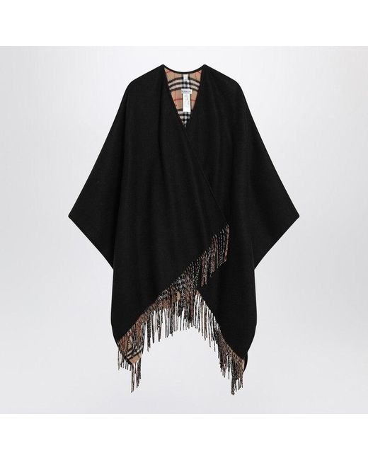 Burberry Black Cape With Check Pattern