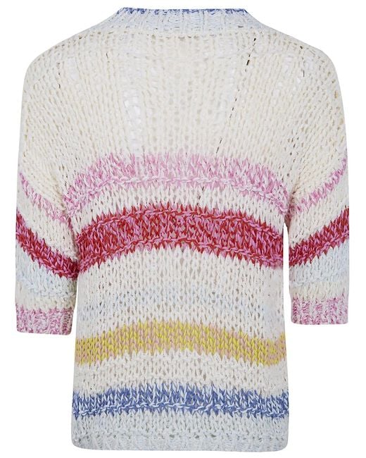 Nuur Gray Short Sleeves Stripes Round Neck Sweater