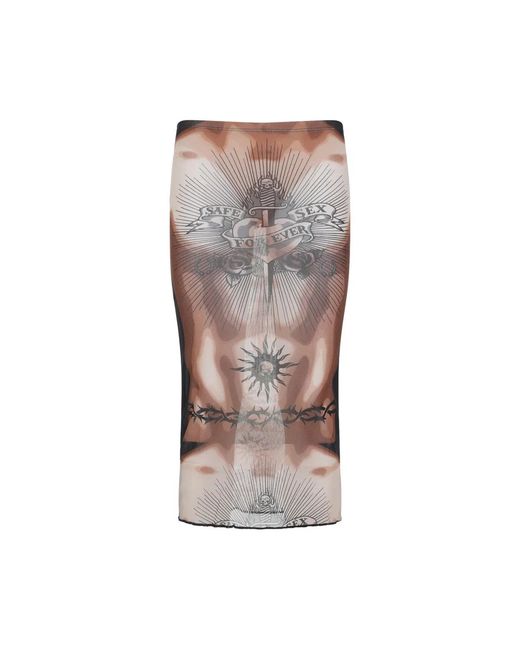Jean Paul Gaultier Brown Safe Sex Tattoo Polyamide Midi Skirt