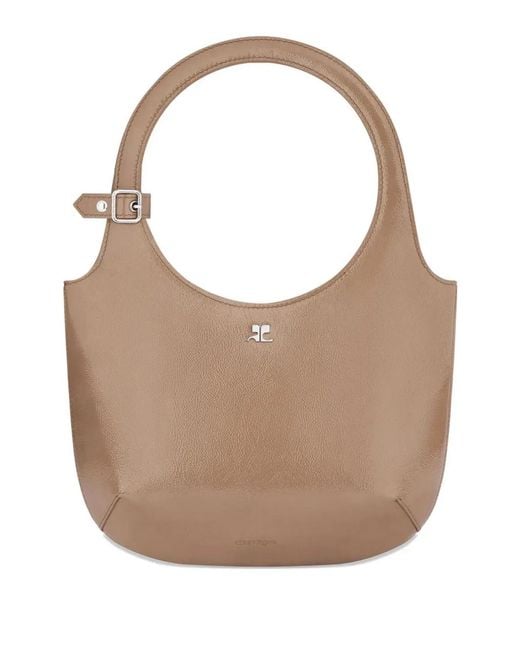 Courreges Brown Courregès Holy Leather Shoulder Bag With Rounded Handle