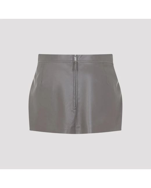Rick Owens Gray Fog Cutoff Lamb Leather Mini Skirt