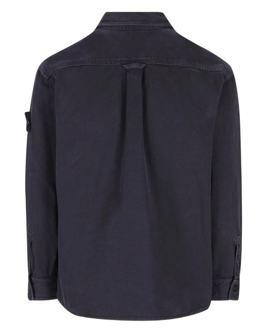 Stone Island Blue Patch-Pockets Badge Shirt for men