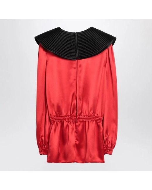 Valentino Red Silk Blouse With Collar