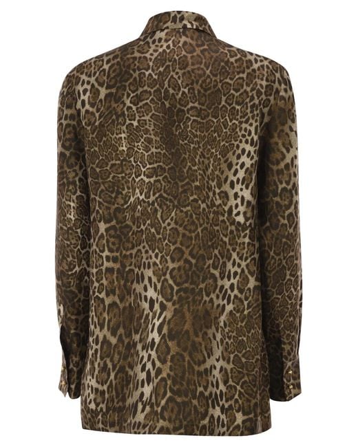 Max Mara Brown Maxmara Studio Mstaffari – Pure Silk Animal-Print Shirt