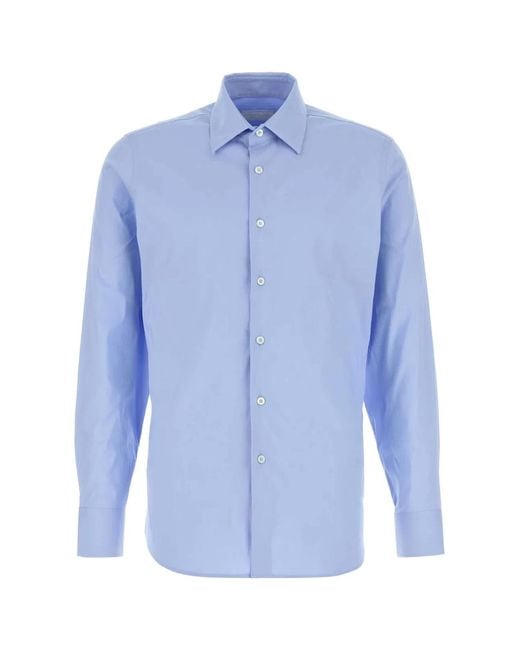Prada Blue Light Stretch Poplin Shirt for men