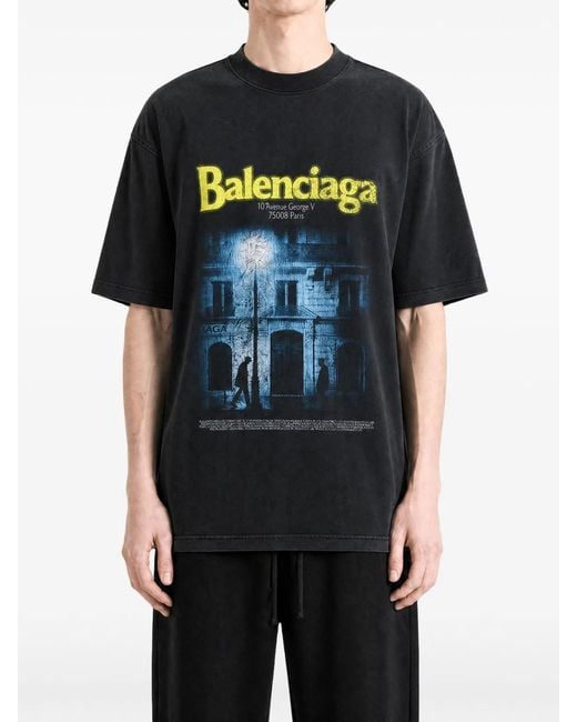 Balenciaga Blue The Address Cotton T-Shirt for men