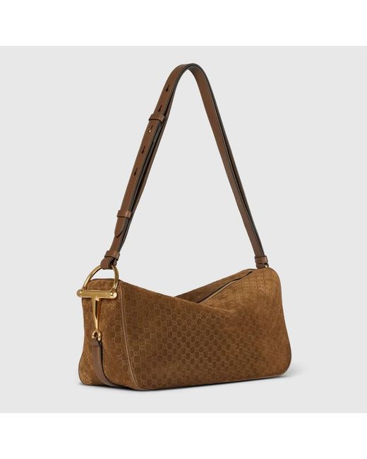 Gucci Brown Caramel Suede Medium Half Horsebit Shoulder Bag