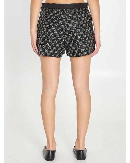 Gucci Black Embroidered Lamé Wool Tweed Shorts