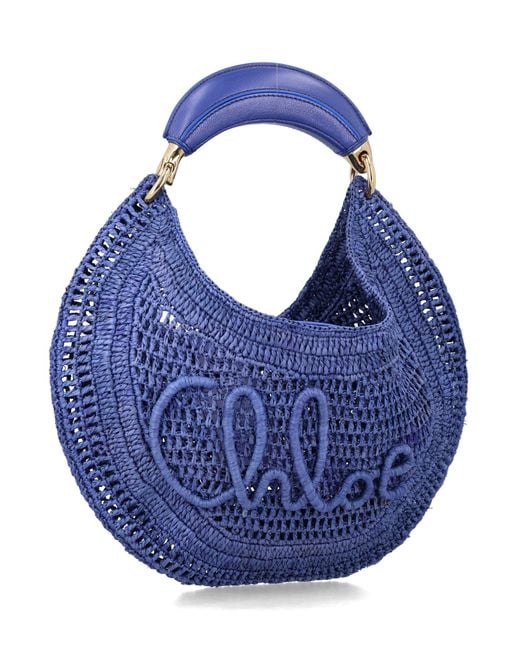 Chloé Blue Summer Banana Raffia Hobo Bag