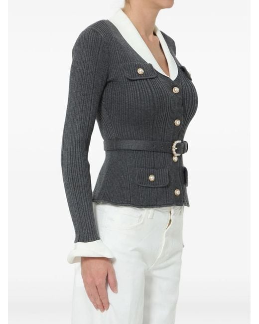 Self-Portrait Black Belted Ribbed Cardigan