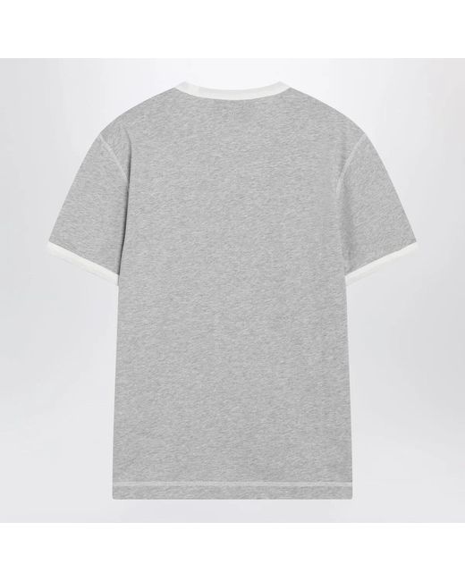 AMI Gray Cream Cotton Tshirt With Logo Appliqué for men