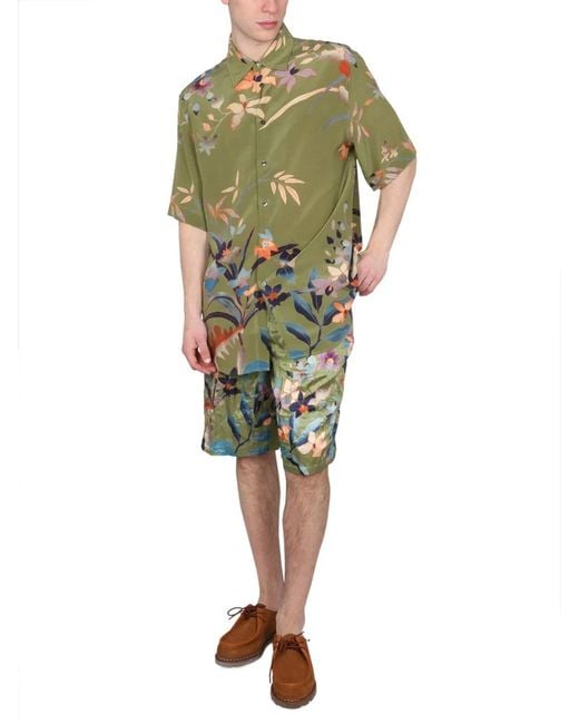 Etro Green Bermuda Shorts With Floral Print for men