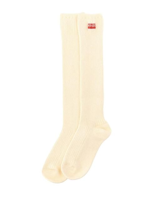 KENZO White High Socks With Logo Patch