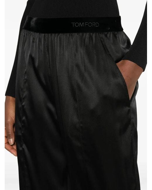 Tom Ford Black Stretch Silk Satin Pj Pants