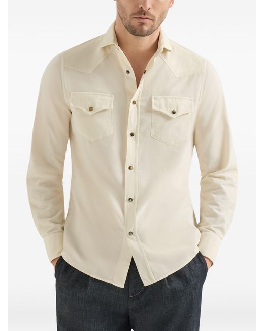 Brunello Cucinelli White Butter Leisure Fit Western Shirt for men