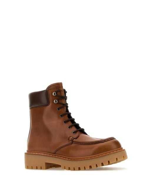 Prada Brown Caramel Leather Ankle Boots