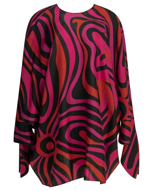 Emilio Pucci Red "Marmo" Short Caftan Dress