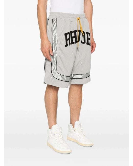 Rhude White Baggy Mesh Collegiate Logo Shorts for men