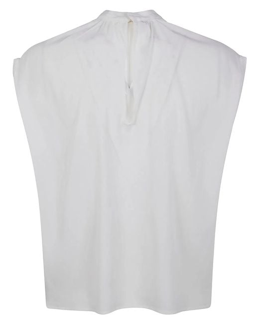 DR. HOPE White Silk Blend Bow Blouse