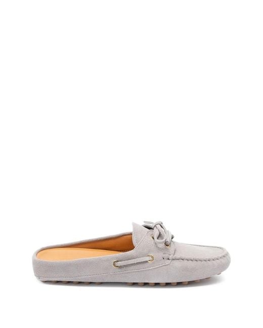 Tod's White Mule Gommino Lacée En Daim Gris Glacier