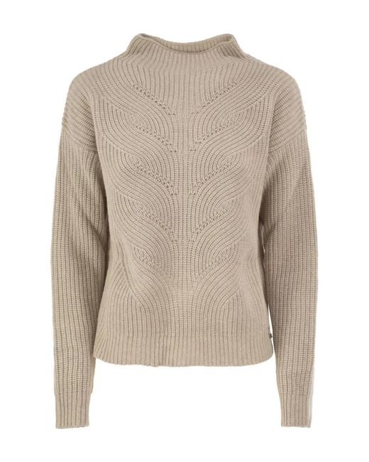 Herno Natural Pure Wool Jumper With Textured Knit And High Neck