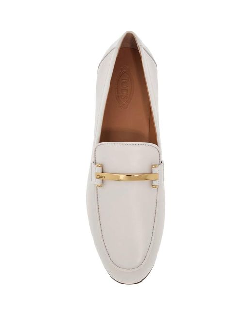 Tod's White Branded Metal Bar Leather Loafers