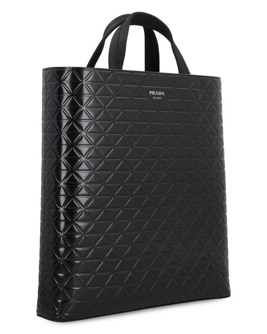 Prada Black Smooth Leather Tote Bag for men