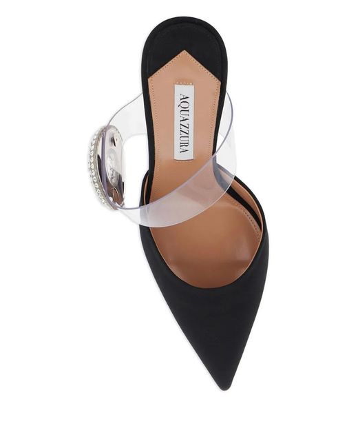 Aquazzura Black 75Mm Crystal Hoop Pointed Toe Mules