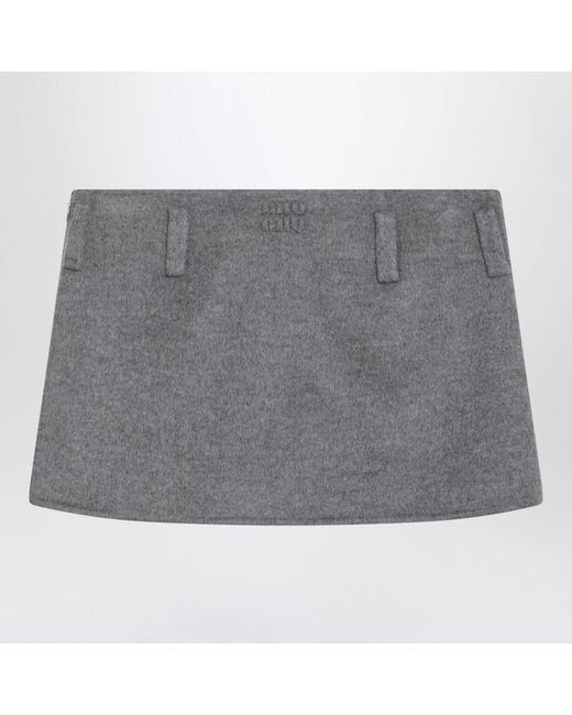 Miu Miu Gray Wool And Cashmere Miniskirt