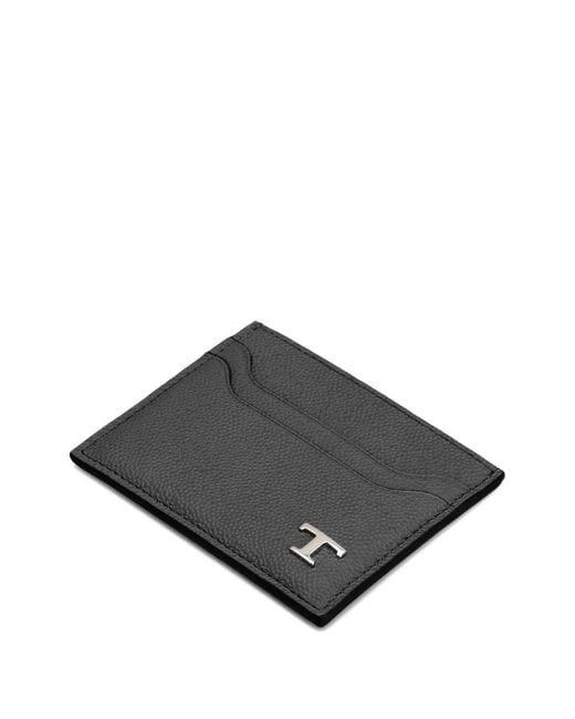 Tod's Black Grained Leather Cardholder With Metal T Timeless Logo for men