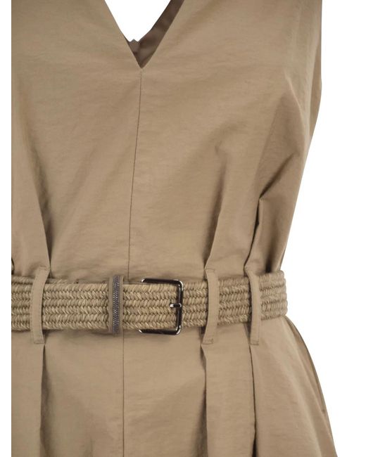 Brunello Cucinelli Natural Sleeveless Dress With Braided Belt