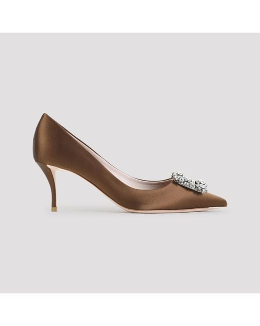 Roger Vivier Brown Cacao Flower Strass 65 Viscose Pumps